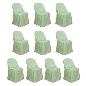 10 Pack Sage Green Polyester Folding Chair Covers, Reusable Stain Resistant Slip On Chair Covers