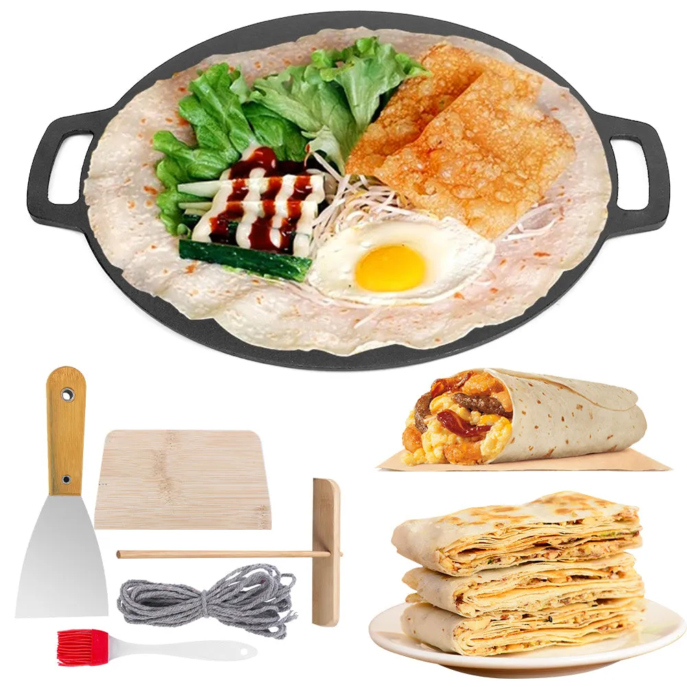 28cm | Seasoned Cast Iron Induction Crepes Pan | Baking Pancake Tool | Pizza Bakeware
