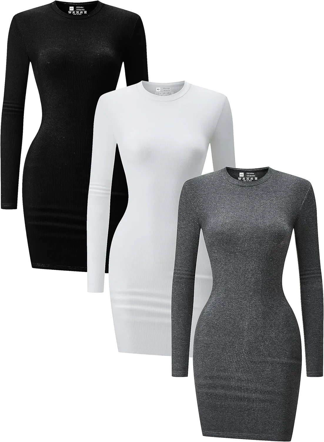 3 Pack Long Sleeve Dress for Women Turtleneck Crew Neck Slim Fit Fall Dresses Bodycon Mini Short Dresses