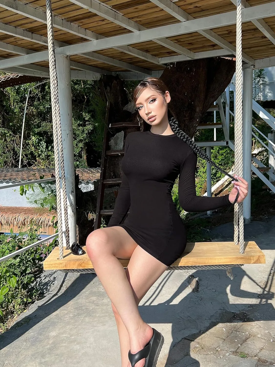 3 Pack Long Sleeve Dress for Women Turtleneck Crew Neck Slim Fit Fall Dresses Bodycon Mini Short Dresses
