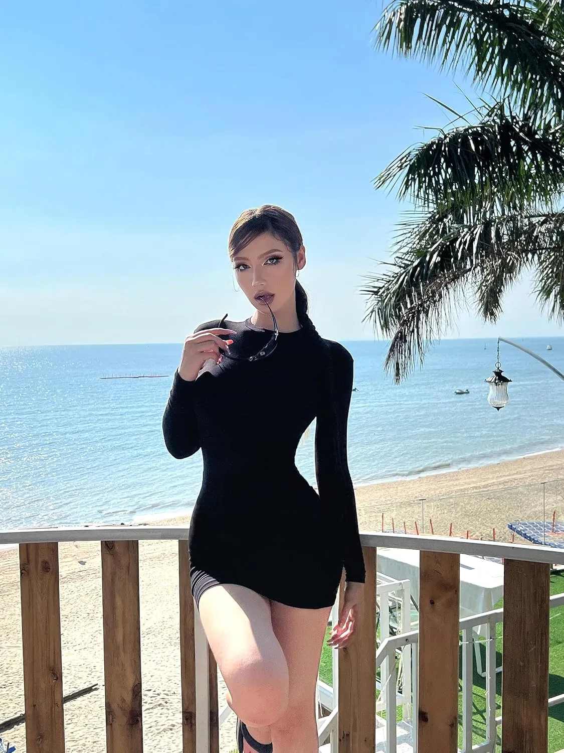 3 Pack Long Sleeve Dress for Women Turtleneck Crew Neck Slim Fit Fall Dresses Bodycon Mini Short Dresses