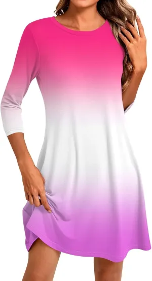 3/4 Sleeve Dress for Women T-Shirt Dresses Casual Crewneck Loose fit Swing Tunic Dresses Fall