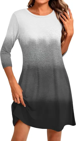 3/4 Sleeve Dress for Women T-Shirt Dresses Casual Crewneck Loose fit Swing Tunic Dresses Fall