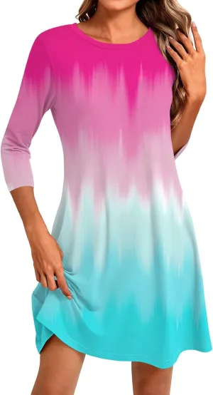 3/4 Sleeve Dress for Women T-Shirt Dresses Casual Crewneck Loose fit Swing Tunic Dresses Fall