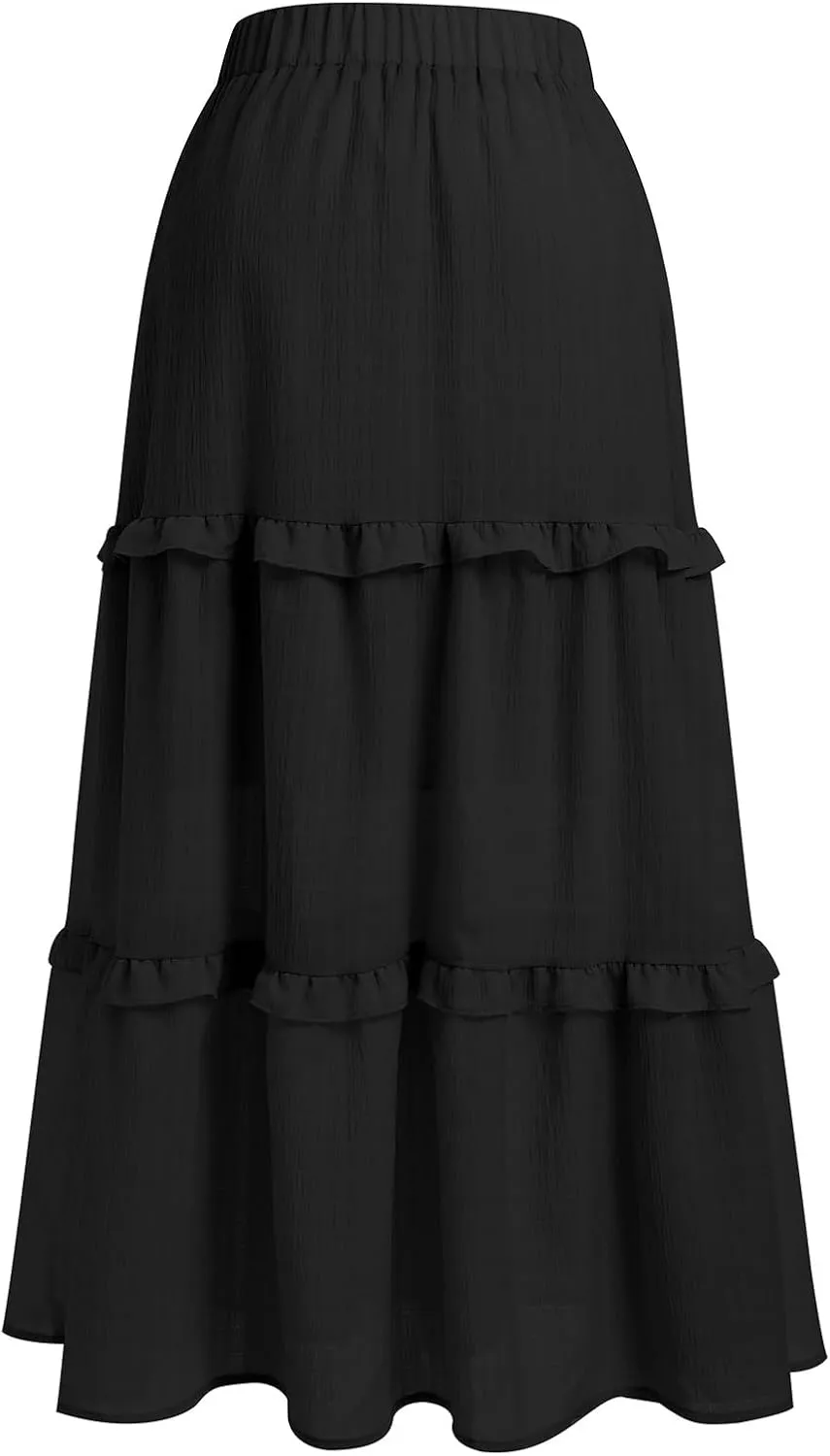 ABAFIP Women's Flowy Maxi Long Skirt Summer Elastic High Waisted Ruffle Tiered A-Line Beach Skirts
