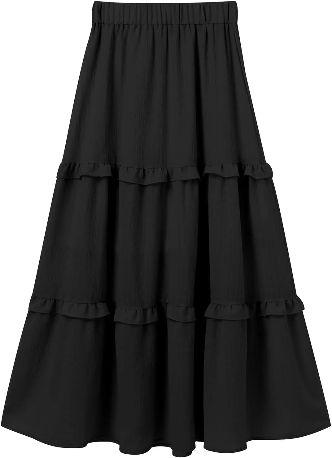 ABAFIP Women's Flowy Maxi Long Skirt Summer Elastic High Waisted Ruffle Tiered A-Line Beach Skirts