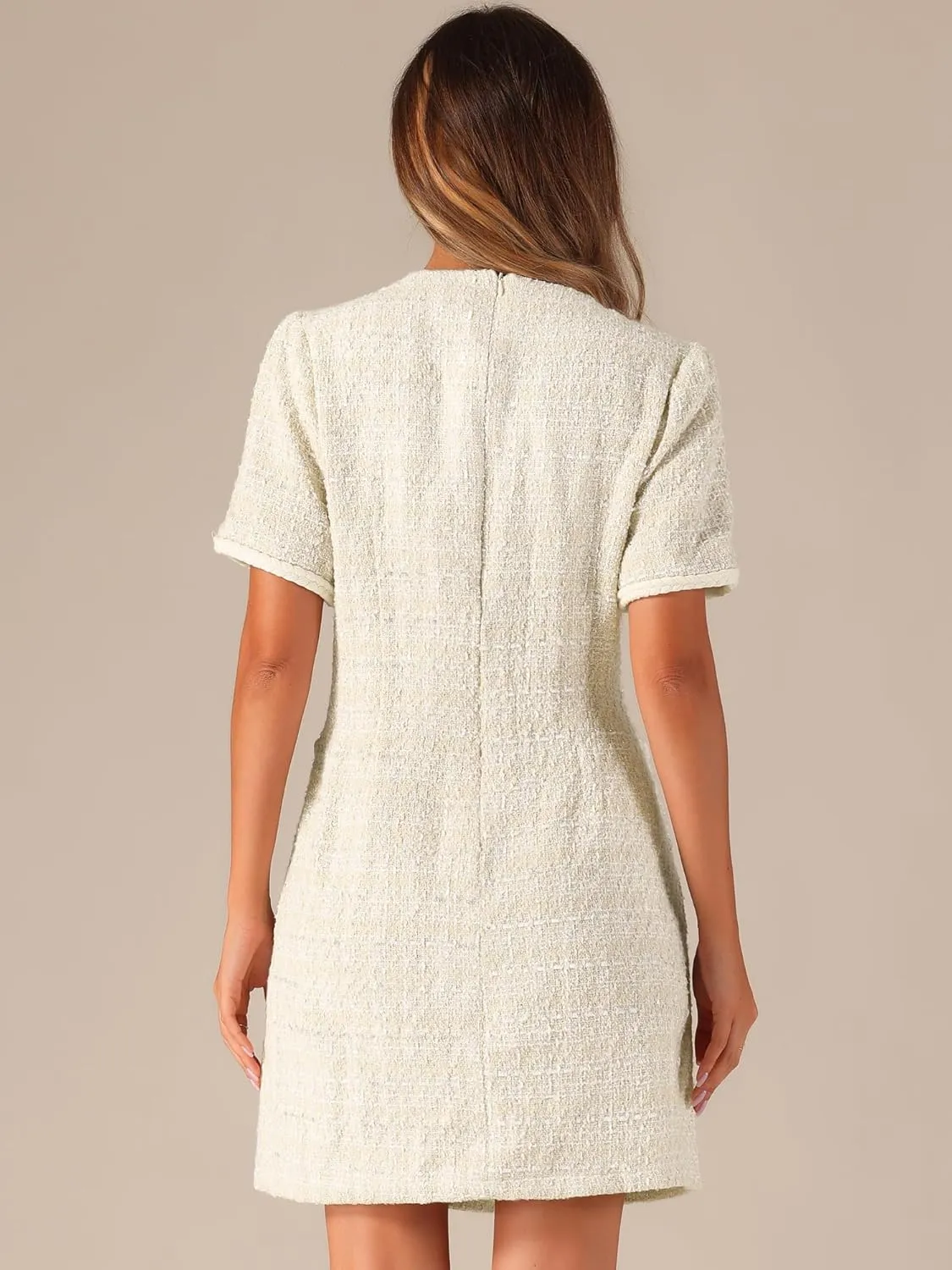 Allegra K Tweed Dress for Women's Short Sleeve A-Line Vintage Mini Shift Dresses