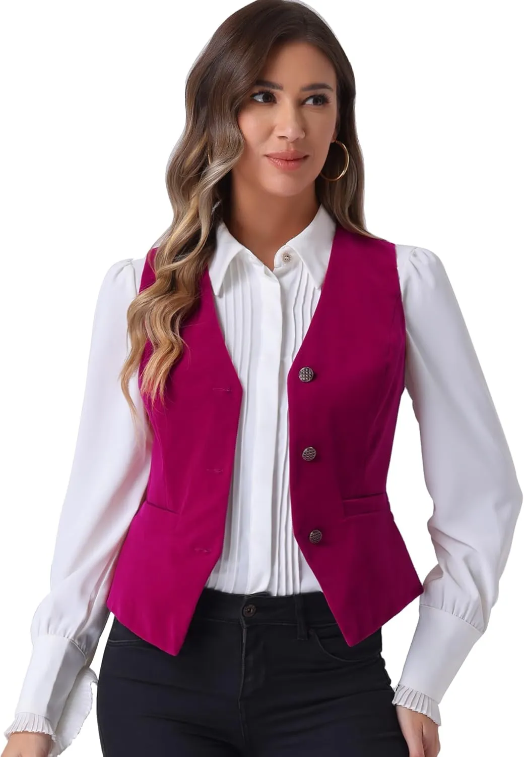 Allegra K Women's Waistcoat Steampunk Velvet Christmas Sleeveless Button Down V-Neck Suit Vests