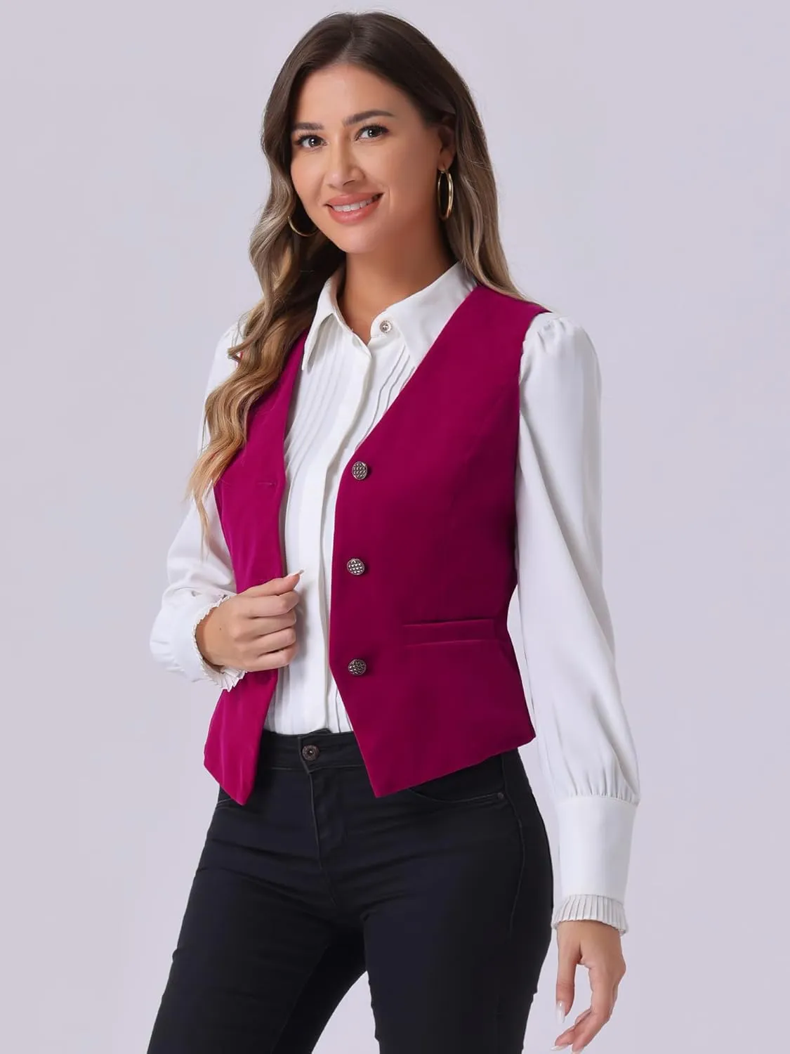 Allegra K Women's Waistcoat Steampunk Velvet Christmas Sleeveless Button Down V-Neck Suit Vests
