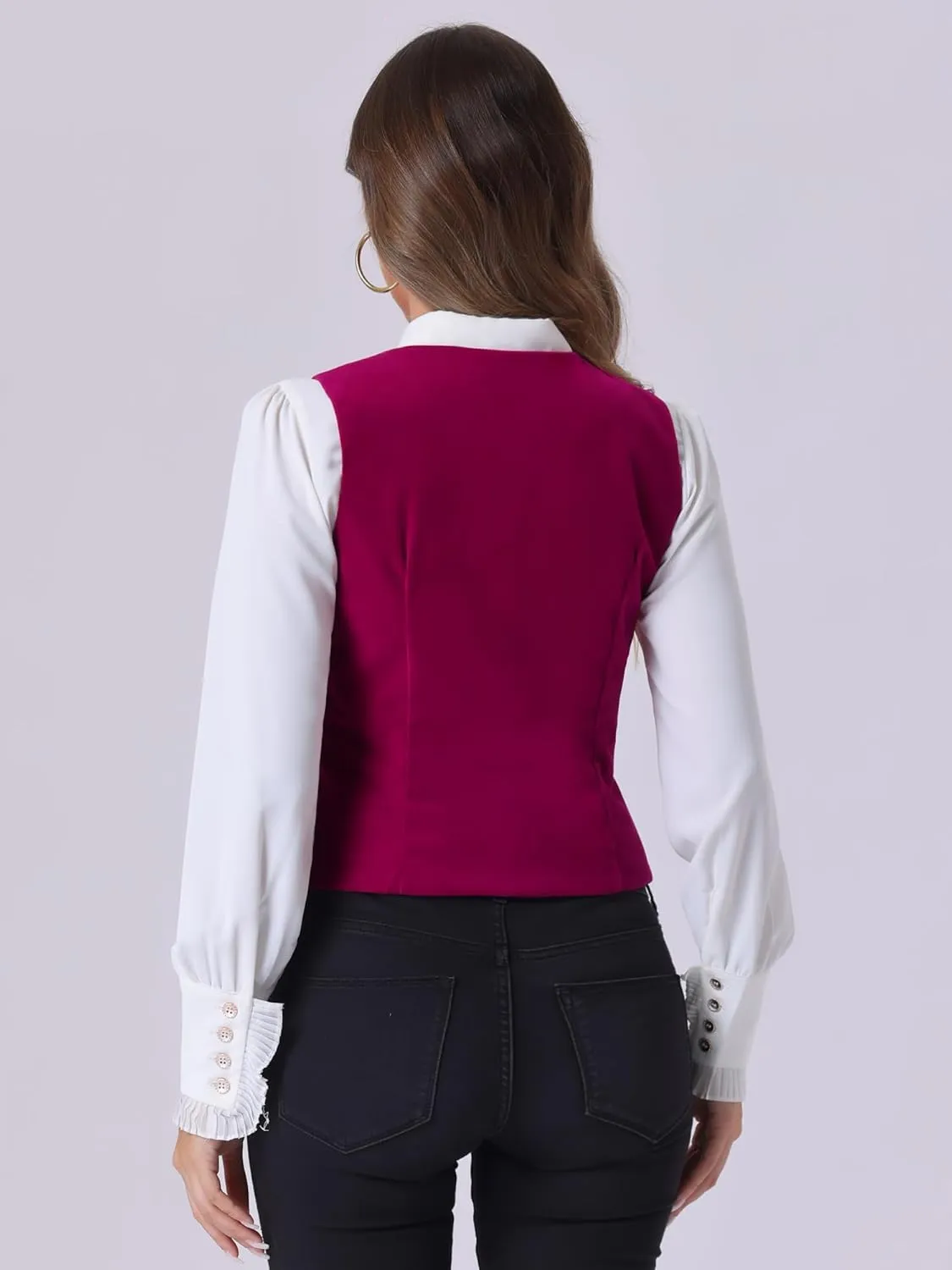 Allegra K Women's Waistcoat Steampunk Velvet Christmas Sleeveless Button Down V-Neck Suit Vests