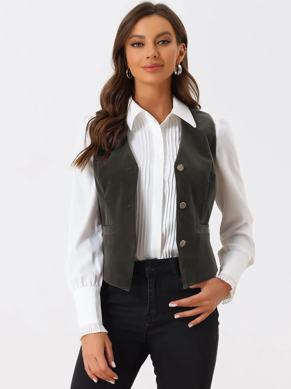 Allegra K Women's Waistcoat Steampunk Velvet Christmas Sleeveless Button Down V-Neck Suit Vests