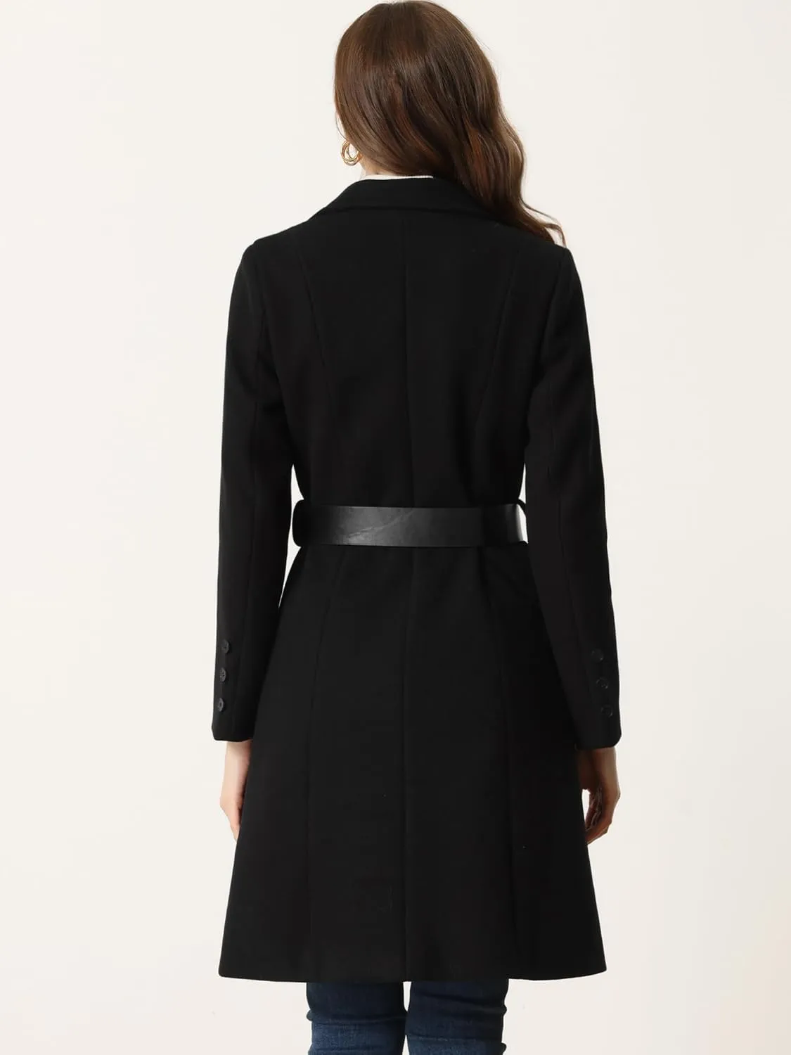 Allegra K Women's Winter Trench Coats Double Breasted Lapel Collar with Belt Long Pea Coat