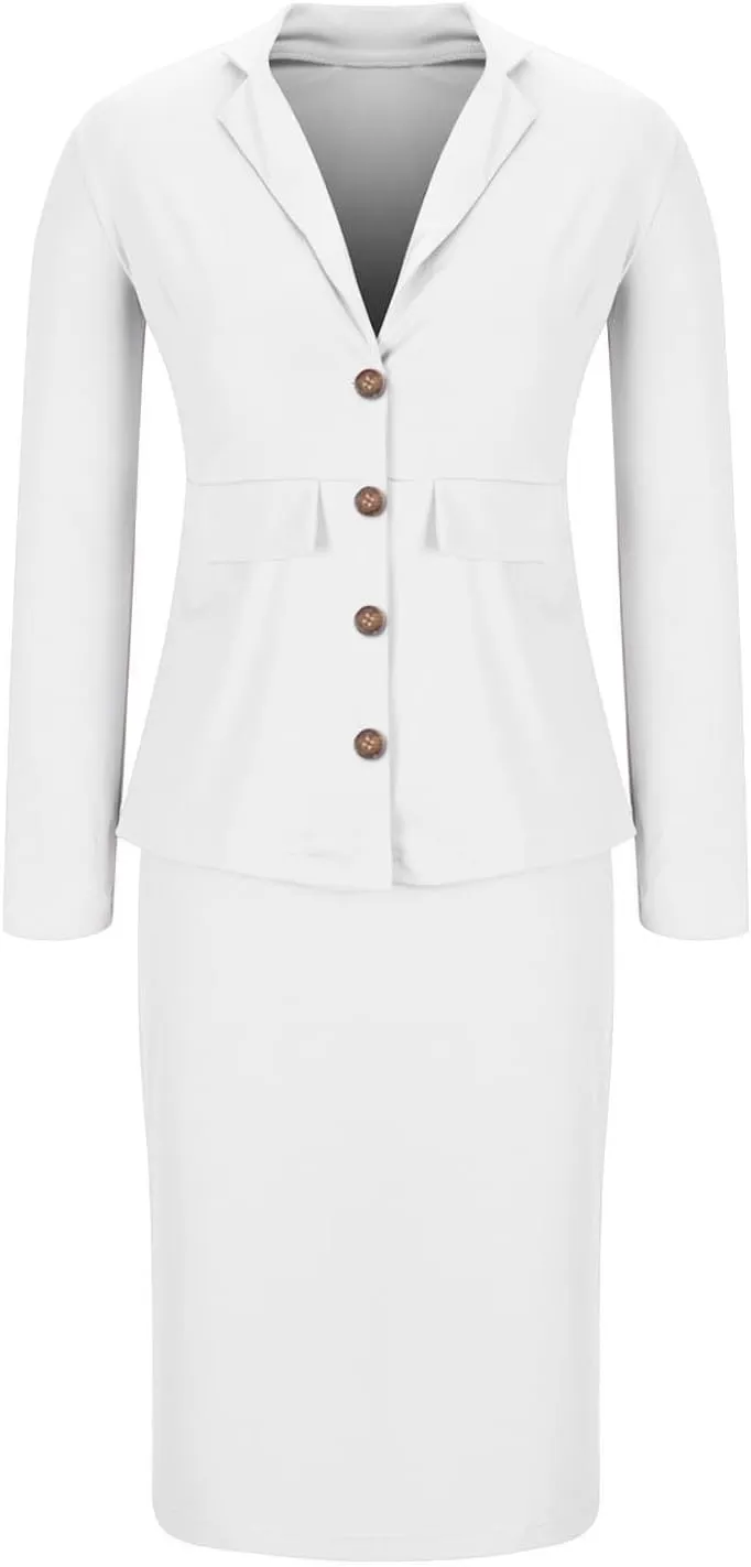 Aniywn Business Suits for Women 2025 Skirt Long Sleeve Blazer Jacket Skirts Sets 2 Piece Office Business Work Skirt Suit Set