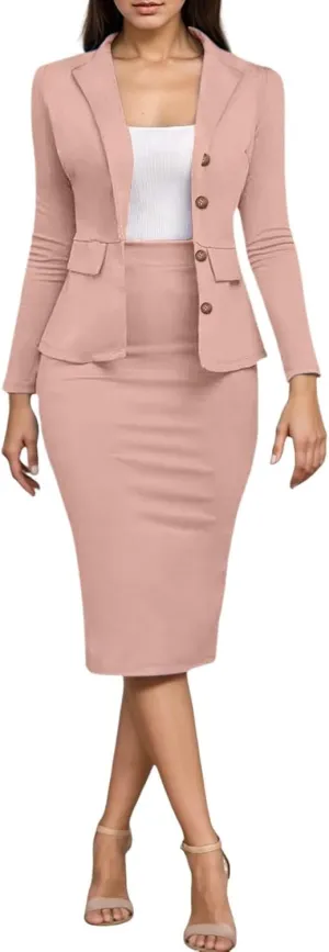 Aniywn Business Suits for Women 2025 Skirt Long Sleeve Blazer Jacket Skirts Sets 2 Piece Office Business Work Skirt Suit Set
