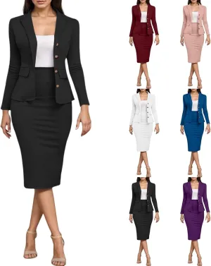 Aniywn Business Suits for Women 2025 Skirt Long Sleeve Blazer Jacket Skirts Sets 2 Piece Office Business Work Skirt Suit Set