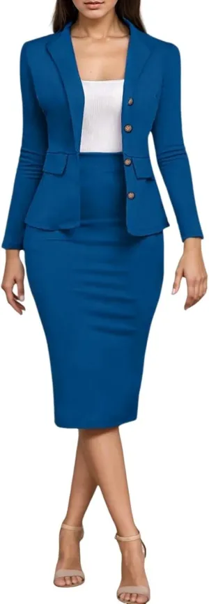 Aniywn Business Suits for Women 2025 Skirt Long Sleeve Blazer Jacket Skirts Sets 2 Piece Office Business Work Skirt Suit Set