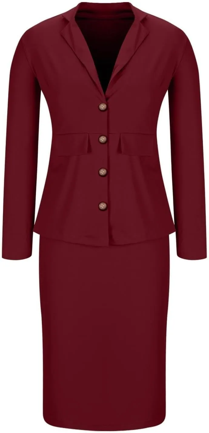 Aniywn Business Suits for Women 2025 Skirt Long Sleeve Blazer Jacket Skirts Sets 2 Piece Office Business Work Skirt Suit Set