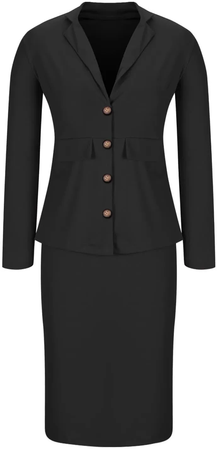 Aniywn Business Suits for Women 2025 Skirt Long Sleeve Blazer Jacket Skirts Sets 2 Piece Office Business Work Skirt Suit Set