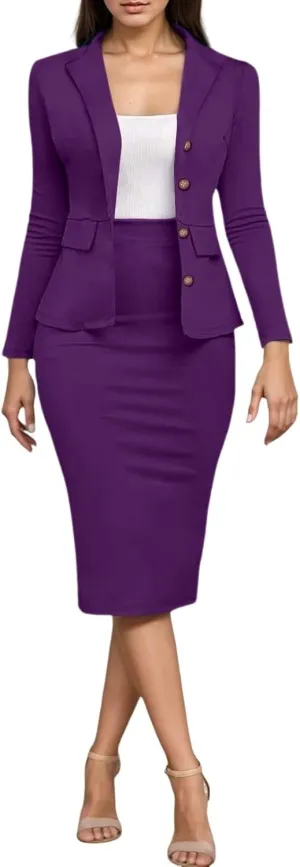 Aniywn Business Suits for Women 2025 Skirt Long Sleeve Blazer Jacket Skirts Sets 2 Piece Office Business Work Skirt Suit Set