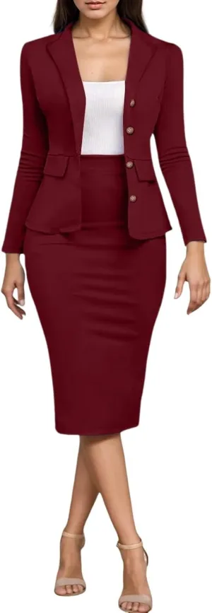 Aniywn Business Suits for Women 2025 Skirt Long Sleeve Blazer Jacket Skirts Sets 2 Piece Office Business Work Skirt Suit Set