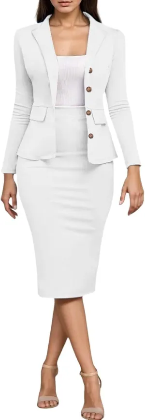 Aniywn Business Suits for Women 2025 Skirt Long Sleeve Blazer Jacket Skirts Sets 2 Piece Office Business Work Skirt Suit Set