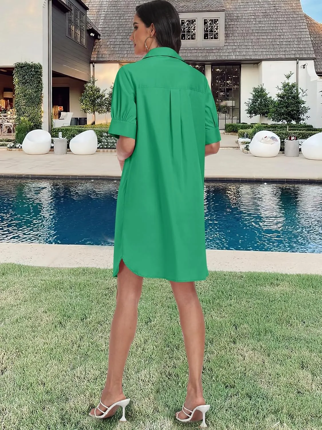 ANRABESS Womens Button Down Shirt Dress Summer Short Sleeve Business Casual Shift Dresses with Pockets 2025 Trendy