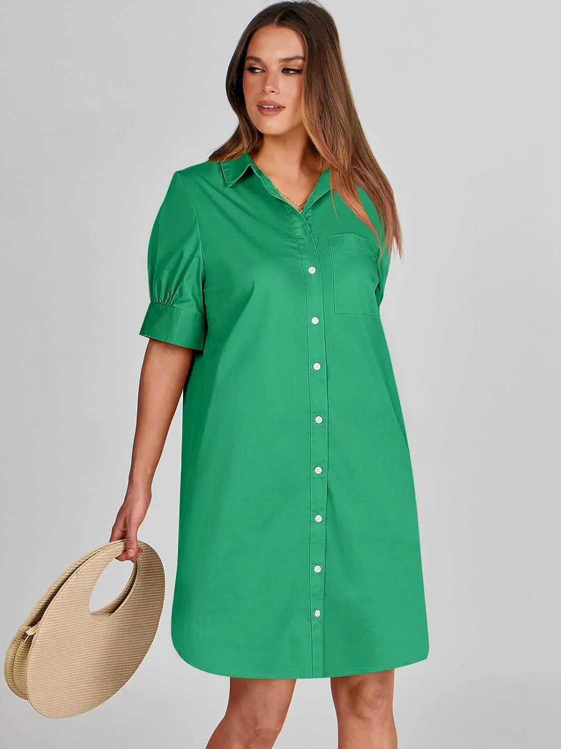 ANRABESS Womens Button Down Shirt Dress Summer Short Sleeve Business Casual Shift Dresses with Pockets 2025 Trendy