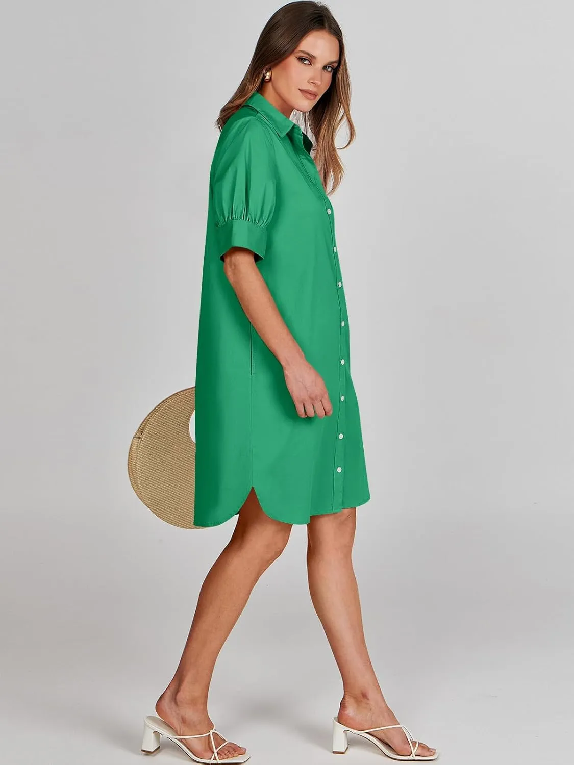 ANRABESS Womens Button Down Shirt Dress Summer Short Sleeve Business Casual Shift Dresses with Pockets 2025 Trendy