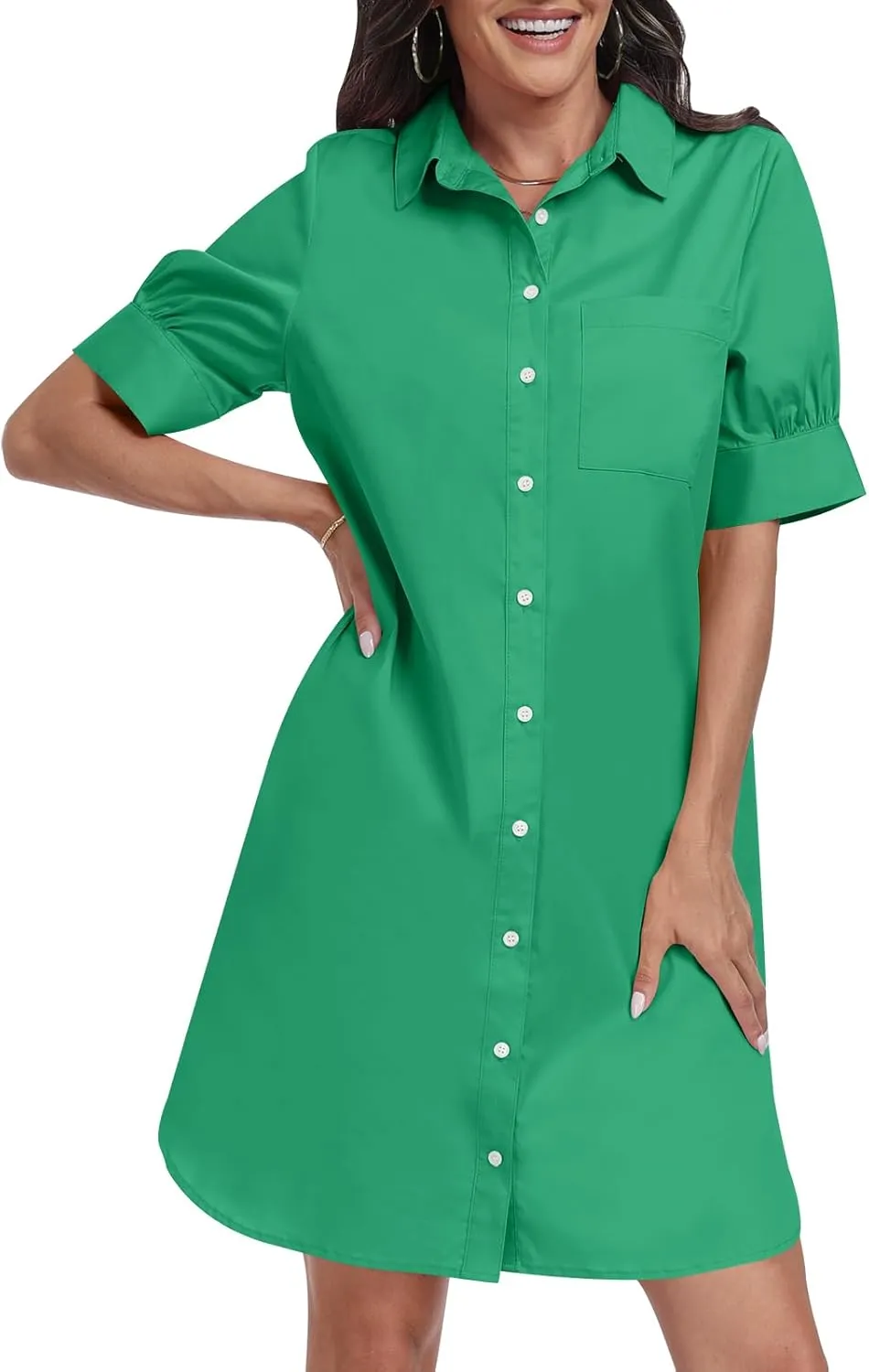 ANRABESS Womens Button Down Shirt Dress Summer Short Sleeve Business Casual Shift Dresses with Pockets 2025 Trendy