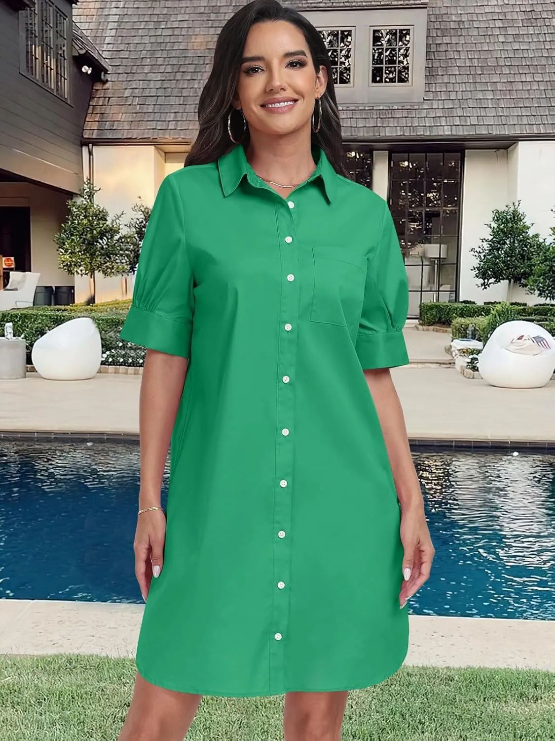 ANRABESS Womens Button Down Shirt Dress Summer Short Sleeve Business Casual Shift Dresses with Pockets 2025 Trendy