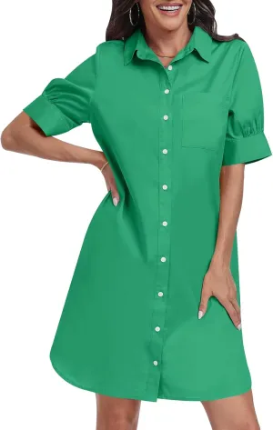 ANRABESS Womens Button Down Shirt Dress Summer Short Sleeve Business Casual Shift Dresses with Pockets 2025 Trendy