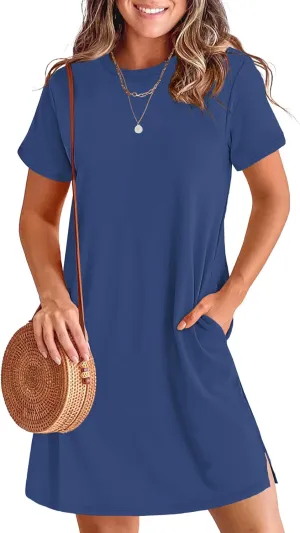 ANRABESS Women's Summer Casual T Shirt Dresses Short Sleeve Crewneck Striped Mini Shift Dress 2025 Beach Vacation Outfits