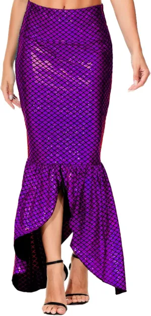 AOBUTE Women Mermaid Costume Skirt Shiny Maxi Fish Skirts Halloween Cosplay Outfits