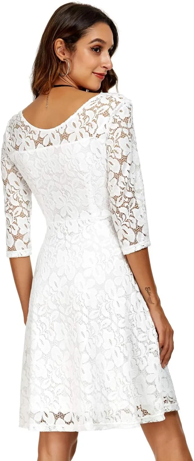 Atnlewhi Womens Vintage Lace Floral Off Shoulder Elegant Swing Dresses A-line Mini Dress for Party Cocktail Wedding