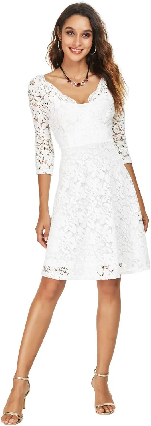 Atnlewhi Womens Vintage Lace Floral Off Shoulder Elegant Swing Dresses A-line Mini Dress for Party Cocktail Wedding
