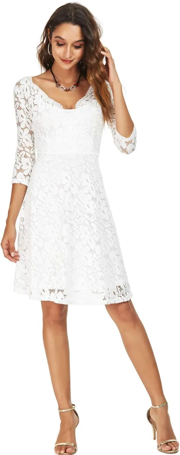 Atnlewhi Womens Vintage Lace Floral Off Shoulder Elegant Swing Dresses A-line Mini Dress for Party Cocktail Wedding
