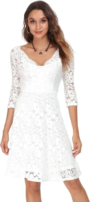 Atnlewhi Womens Vintage Lace Floral Off Shoulder Elegant Swing Dresses A-line Mini Dress for Party Cocktail Wedding