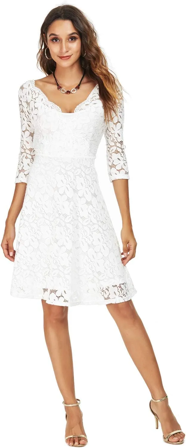 Atnlewhi Womens Vintage Lace Floral Off Shoulder Elegant Swing Dresses A-line Mini Dress for Party Cocktail Wedding