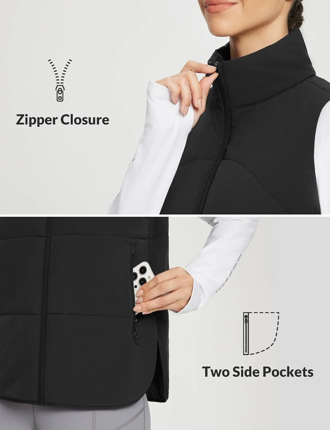 baleaf Women's Lightweight Puffer Vest Running Sleeveless Jacket Fall Winter Warm Vests Stand Collar