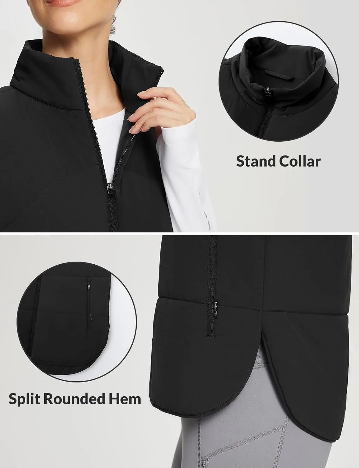 baleaf Women's Lightweight Puffer Vest Running Sleeveless Jacket Fall Winter Warm Vests Stand Collar
