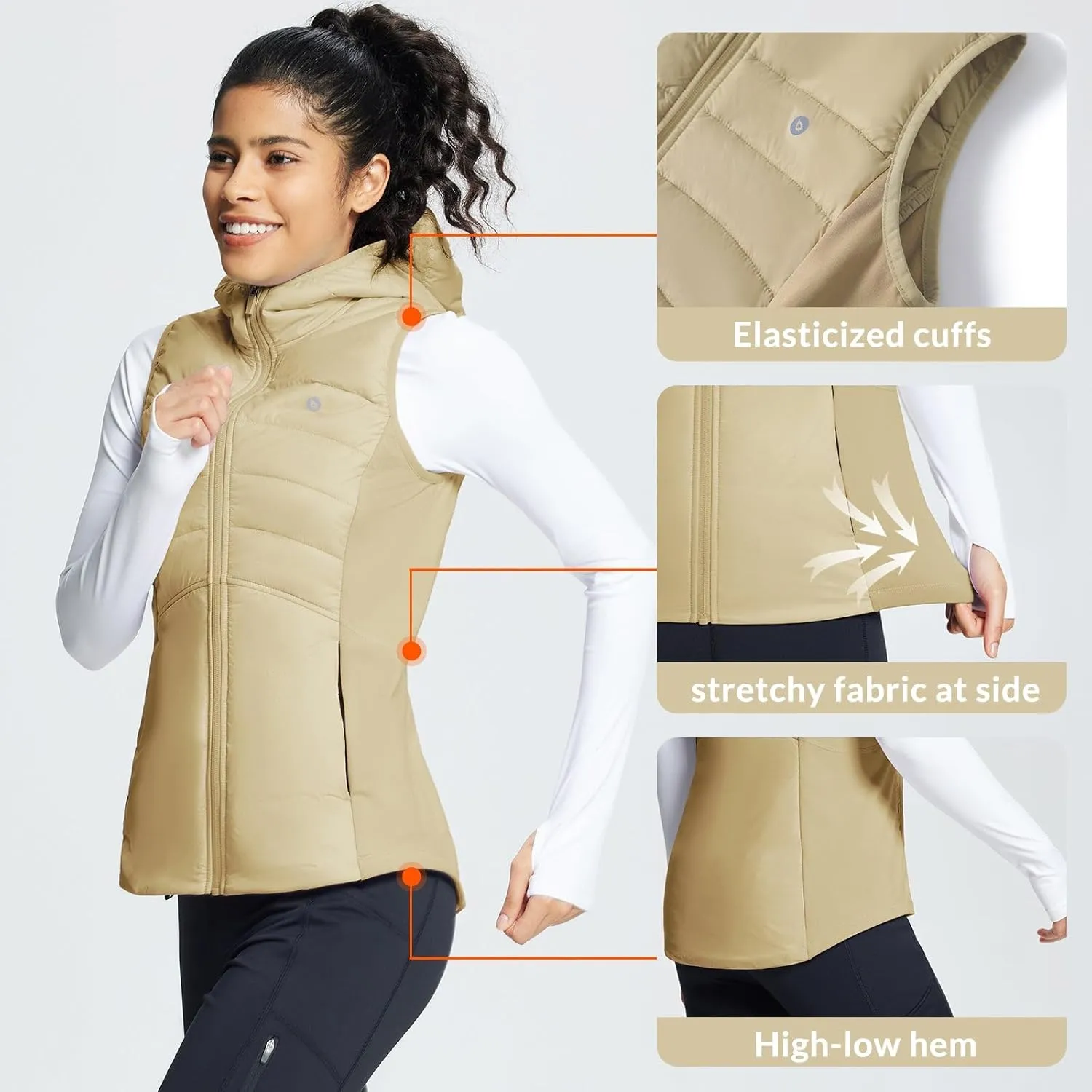 baleaf Women's Puffer Vest Hooded Running Vests Slim Fit Fleece Sleeveless Lightweight Jacket Fall Winter
