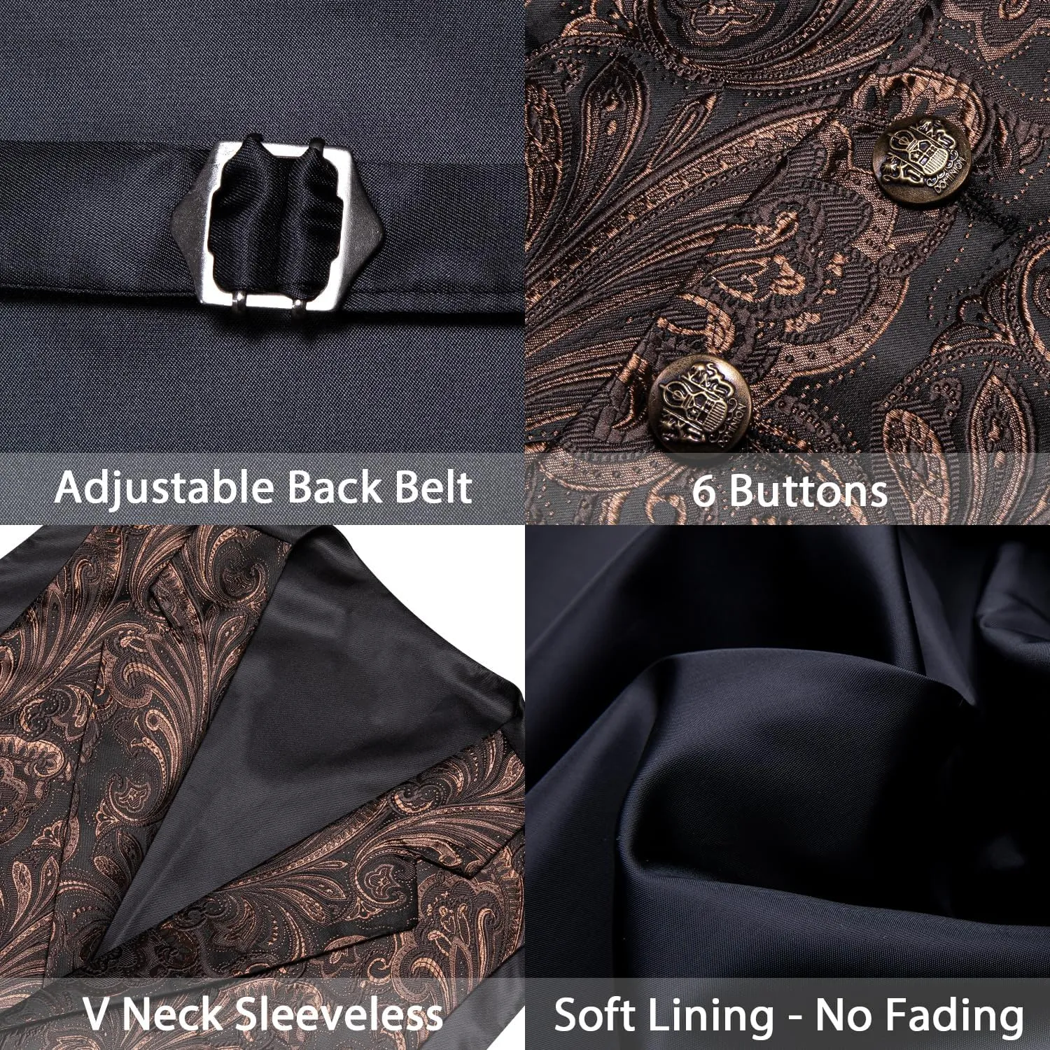 Barry.Wang Mens Silk Lapel/Shawl Collar Vest Tie Sleeve Holder Set Formal/Casual Paisley Vests Wedding Tuxedo Waistcoat