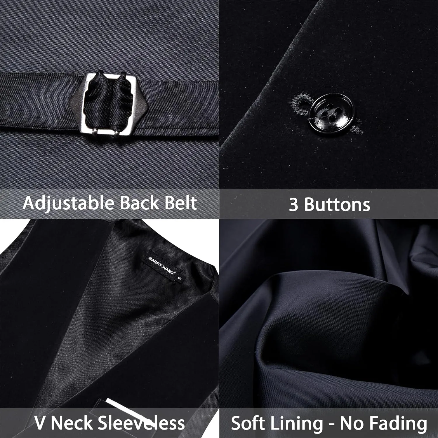 Barry.Wang Men's Velvet Vests Formal Waistcoat Bowtie Set Hanky Cufflink Armband Wedding Party Tuxedo Vest 6PCS