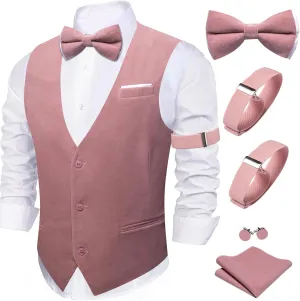 Barry.Wang Men's Velvet Vests Formal Waistcoat Bowtie Set Hanky Cufflink Armband Wedding Party Tuxedo Vest 6PCS
