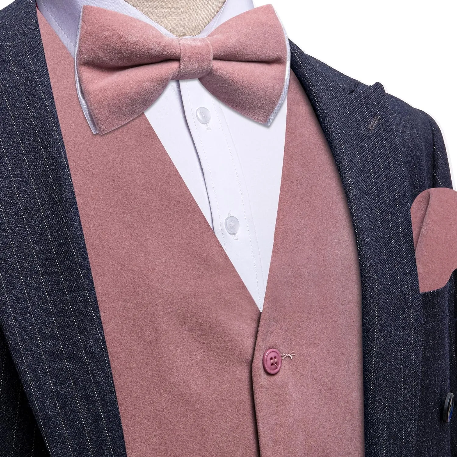 Barry.Wang Men's Velvet Vests Formal Waistcoat Bowtie Set Hanky Cufflink Armband Wedding Party Tuxedo Vest 6PCS