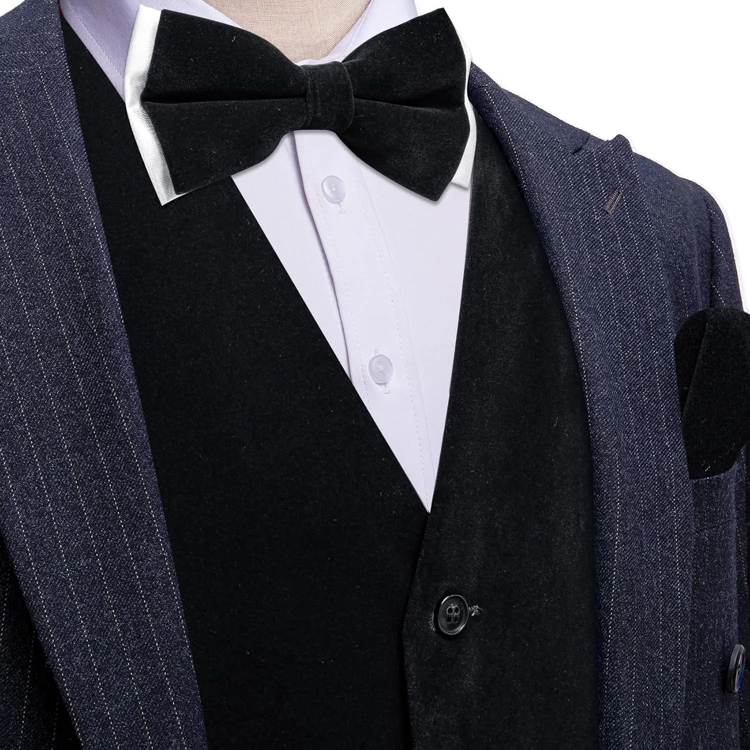Barry.Wang Men's Velvet Vests Formal Waistcoat Bowtie Set Hanky Cufflink Armband Wedding Party Tuxedo Vest 6PCS