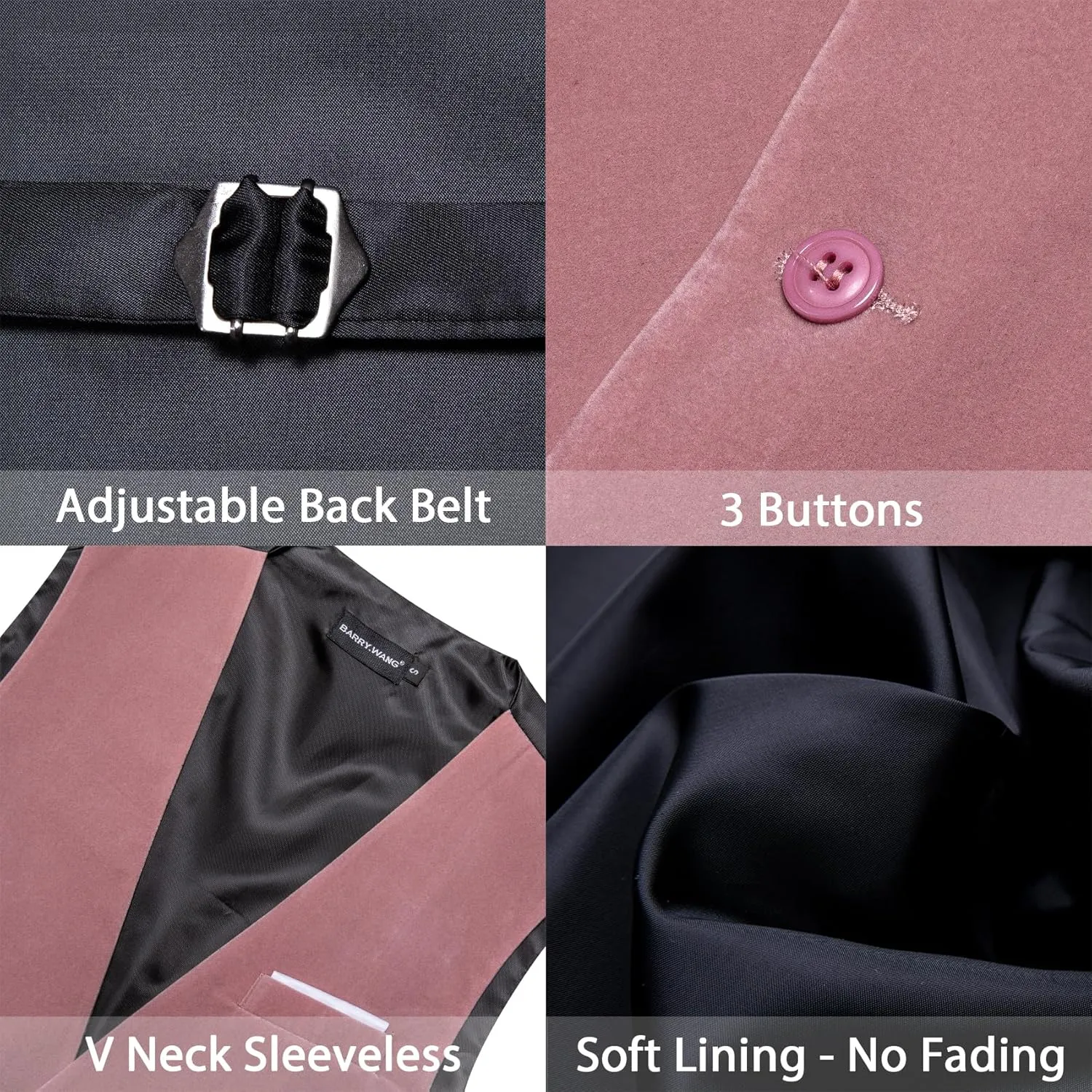 Barry.Wang Men's Velvet Vests Formal Waistcoat Bowtie Set Hanky Cufflink Armband Wedding Party Tuxedo Vest 6PCS