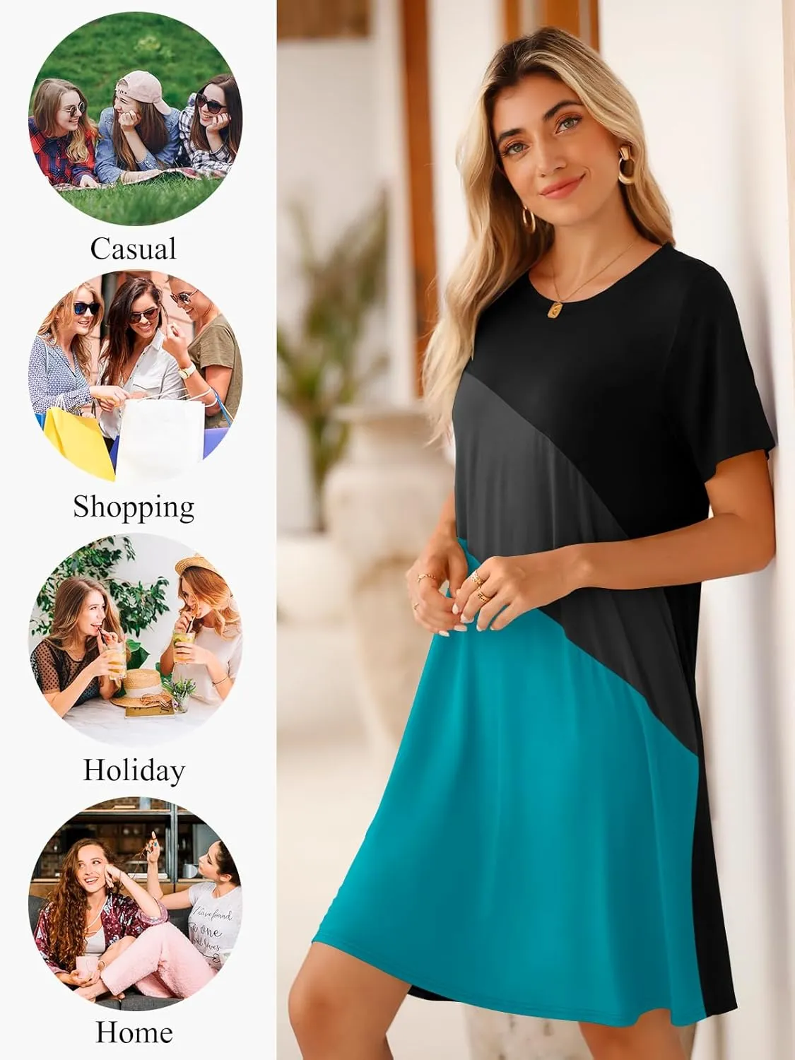 BELAROI Womens Plus Size Summer T Shirt Dresses Casual Swing Short Sleeve Patchwork Tunic Dress with Pockets