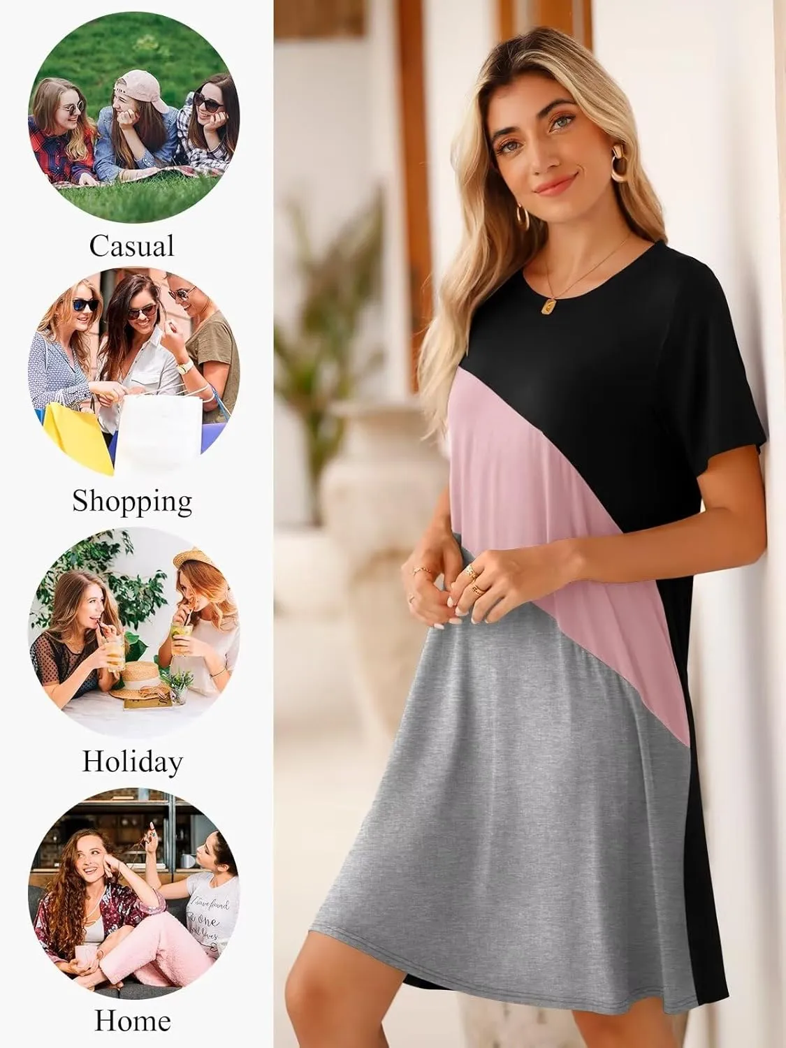 BELAROI Womens Plus Size Summer T Shirt Dresses Casual Swing Short Sleeve Patchwork Tunic Dress with Pockets