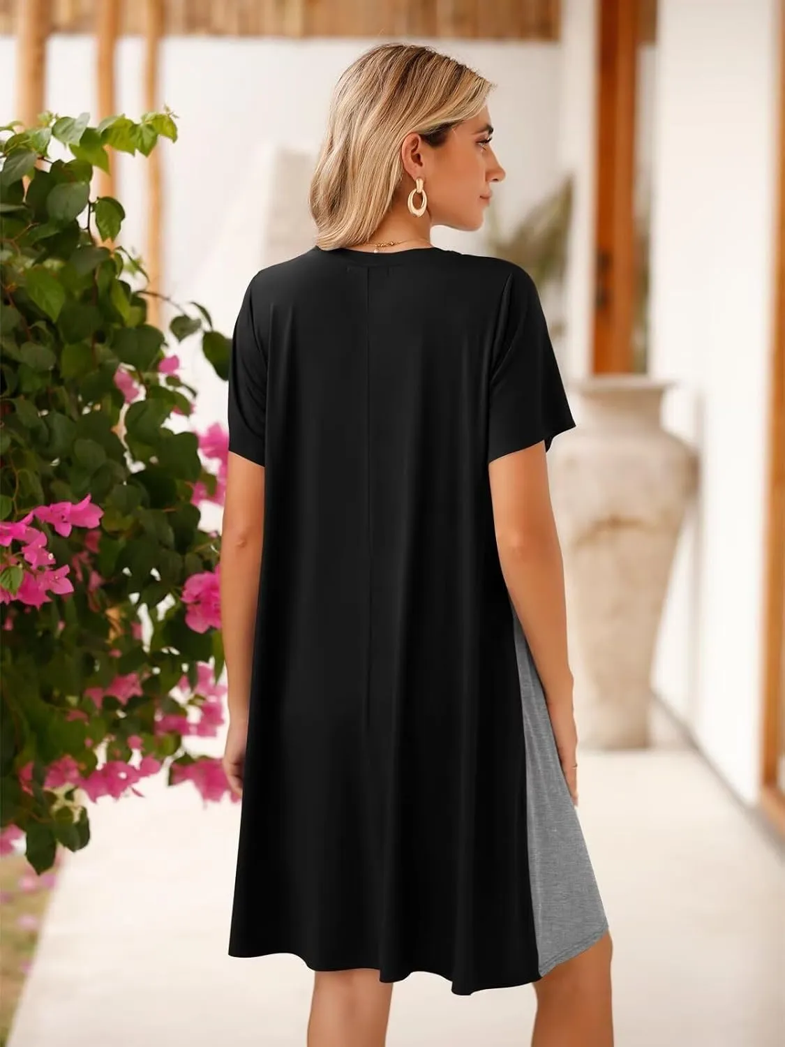 BELAROI Womens Plus Size Summer T Shirt Dresses Casual Swing Short Sleeve Patchwork Tunic Dress with Pockets